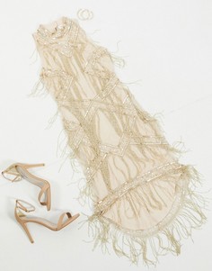 Золотистое платье с отделкой и бахромой Frock and Frill Club-Золотой