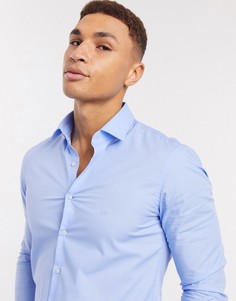 Поплиновая эластичная рубашка облегающего кроя Calvin Klein-Синий