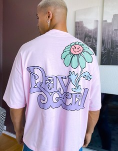 Розовая oversized-футболка с принтом логотипа и карманом ASOS-Розовый