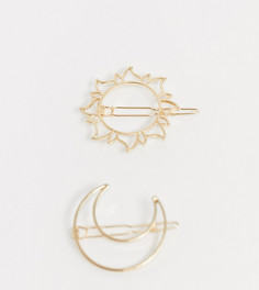 2 золотистых заколки для волос с солнцем и луной ASOS DESIGN-Золотой