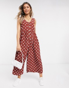 Коричнево-кремовый комбинезон в горошек на пуговицах ASOS DESIGN-Мульти