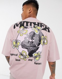 Бежевая футболка в стиле oversized с принтом на спине ASOS DESIGN-Бежевый