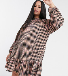 Свободное платье мини в клетку с баской ASOS DESIGN Curve-Мульти