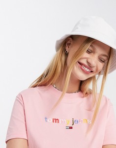 Розовая футболка с разноцветным логотипом Tommy Jeans-Розовый