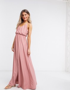 Розовое платье макси на бретельках с глубоким вырезом ASOS DESIGN-Розовый