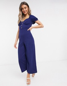 Темно-синий комбинезон-кюлоты с чашечками ASOS DESIGN