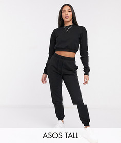 Короткий свитшот и узкие джоггеры из органического хлопка ASOS DESIGN Tall-Черный