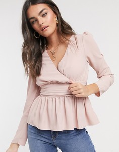 Розовый лонгслив с запахом ASOS DESIGN