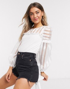 Белая блузка с рукавами из органзы в полоску River Island-Белый