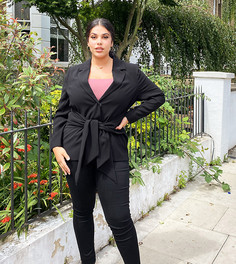 Черный пиджак с завязкой на талии River Island Plus