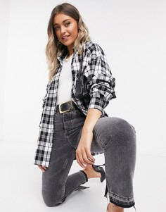 Черно-белая рубашка бойфренда в клетку с длинными рукавами ASOS DESIGN-Мульти