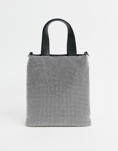 Серебристая сумка с отделкой стразами Topshop-Серебряный