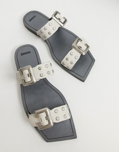 Белые кожаные мюли с квадратным носом и пряжками BRONX-Белый