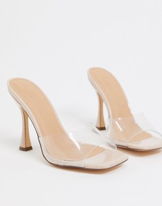 Прозрачные бежевые мюли на расклешенном каблуке Truffle Collection-Бежевый