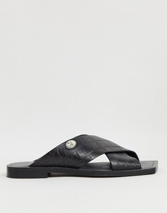 Черные кожаные мюли с квадратным носом и пряжками BRONX-Черный