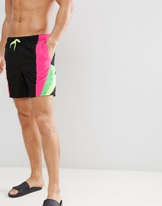 Шорты для плавания средней длины с неоновыми полосками ASOS DESIGN-Черный