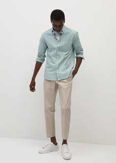 Хлопковая рубашка slim fit в полоску - Kodak Mango