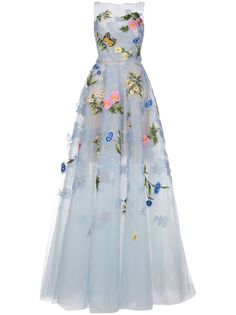 Oscar de la Renta вечернее платье с цветочной вышивкой