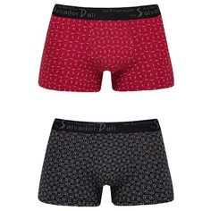 Salvador Dali Набор трусов боксеры с мелким узором из бумерангов, 2 шт., размер L, красный/черный
