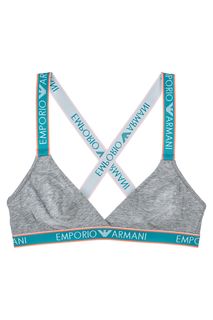 Серый хлопковый бюстгальтер с контрастными бретелями Emporio Armani