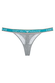 Серые хлопковые трусы-стринги Emporio Armani