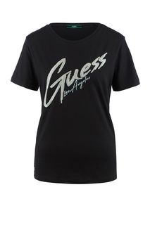 Черная футболка с люминесцентными пайетками Guess