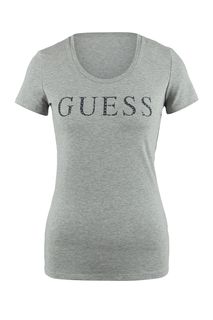 Серая футболка с логотипом бренда Guess