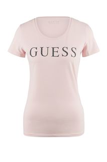 Розовая футболка с логотипом бренда Guess
