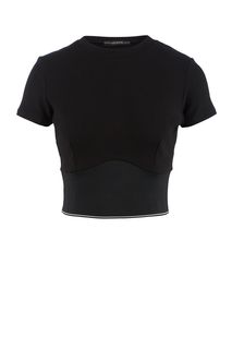 Укороченная черная футболка в рубчик Guess