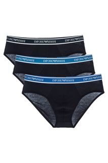 Комплект из трех синих трусов-брифов из хлопка Emporio Armani