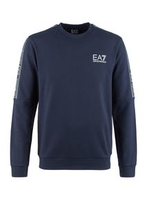 Синий хлопковый свитшот с нашивками EA7