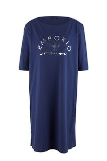 Синее хлопковое платье с декоративным принтом Emporio Armani