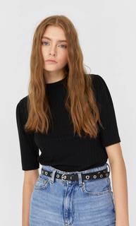 Stradivarius Ремень С Люверсами Круглой Формы И В Виде Сердечек Женская Коллекция Черный 70