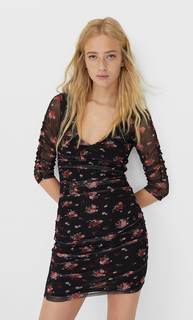 Stradivarius Короткое Платье Из Прозрачной Ткани Женская Коллекция Черный S