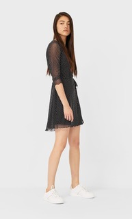 Stradivarius Платье Из Прозрачной Ткани На Запáхе Женская Коллекция Черный S