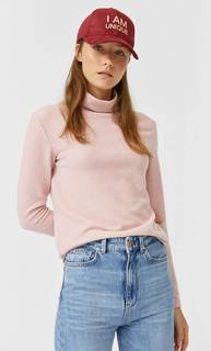 Stradivarius Свитер С Высоким Воротником Женская Коллекция Приглушенно-Розовый M