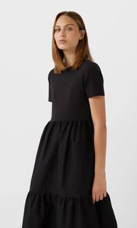 Stradivarius Платье Из Двух Типов Ткани Женская Коллекция Черный M