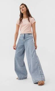 Stradivarius Футболка С Волнистой Кромкой Женская Коллекция Розовый Xs