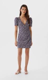 Stradivarius Короткое Платье С Объемными Рукавами Женская Коллекция Черный M