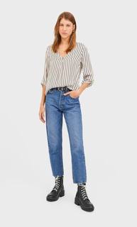 Stradivarius Длинная Рубашка С V-Образным Вырезом Женская Коллекция Бежевый Xl