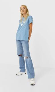 Stradivarius Футболка С Принтом Женская Коллекция Индиго S