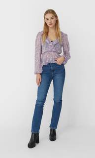 Stradivarius Блуза С Принтом Женская Коллекция Multicolor M
