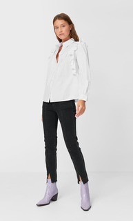 Stradivarius Рубашка С Воланами Женская Коллекция Белый S