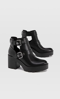 Stradivarius Черные Ботильоны На Каблуке И С Вырезами Женская Коллекция Черный 37