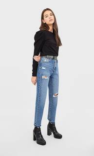 Stradivarius Футболка С Рукавами Со Сборкой По Низу Женская Коллекция Черный L