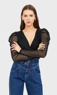 Stradivarius Боди С Вышивкой Плюмети И Длинными Рукавами Женская Коллекция Черный S