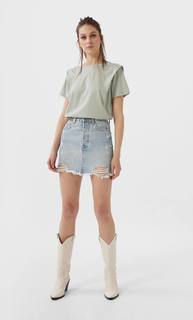 Stradivarius Топ С Плиссировкой На Плечах Женская Коллекция Пастельно-Зеленый M