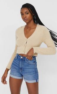 Stradivarius Шорты Mom Fit Облегающего Кроя Женская Коллекция Средний Деним 34