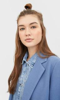 Stradivarius Пальто Из Трикотажной Ткани С Начёсом Женская Коллекция Синий S