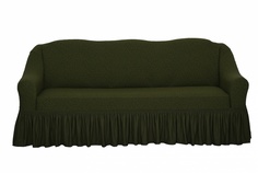 Чехол на трехместный диван с оборкой Venera "Жаккард", цвет зелёный